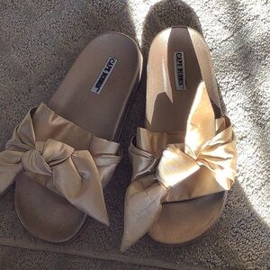 Gold satin sandals